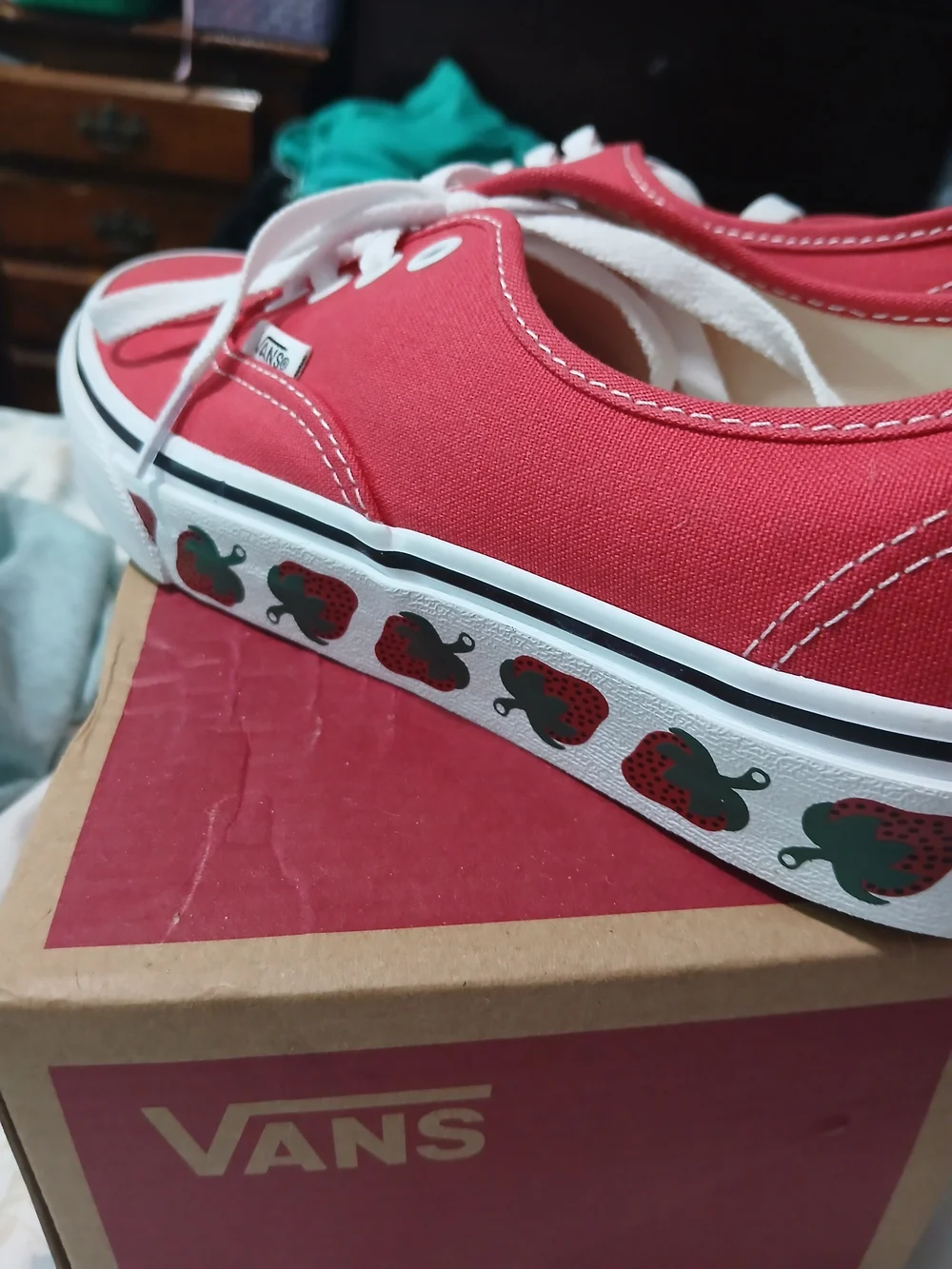 Vans Red Canvas Authentic Low-Top Sneakers with Strawberry Sidewall